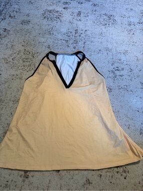 SHEIN Yellow Striped V-Neck Tank with Black Trim